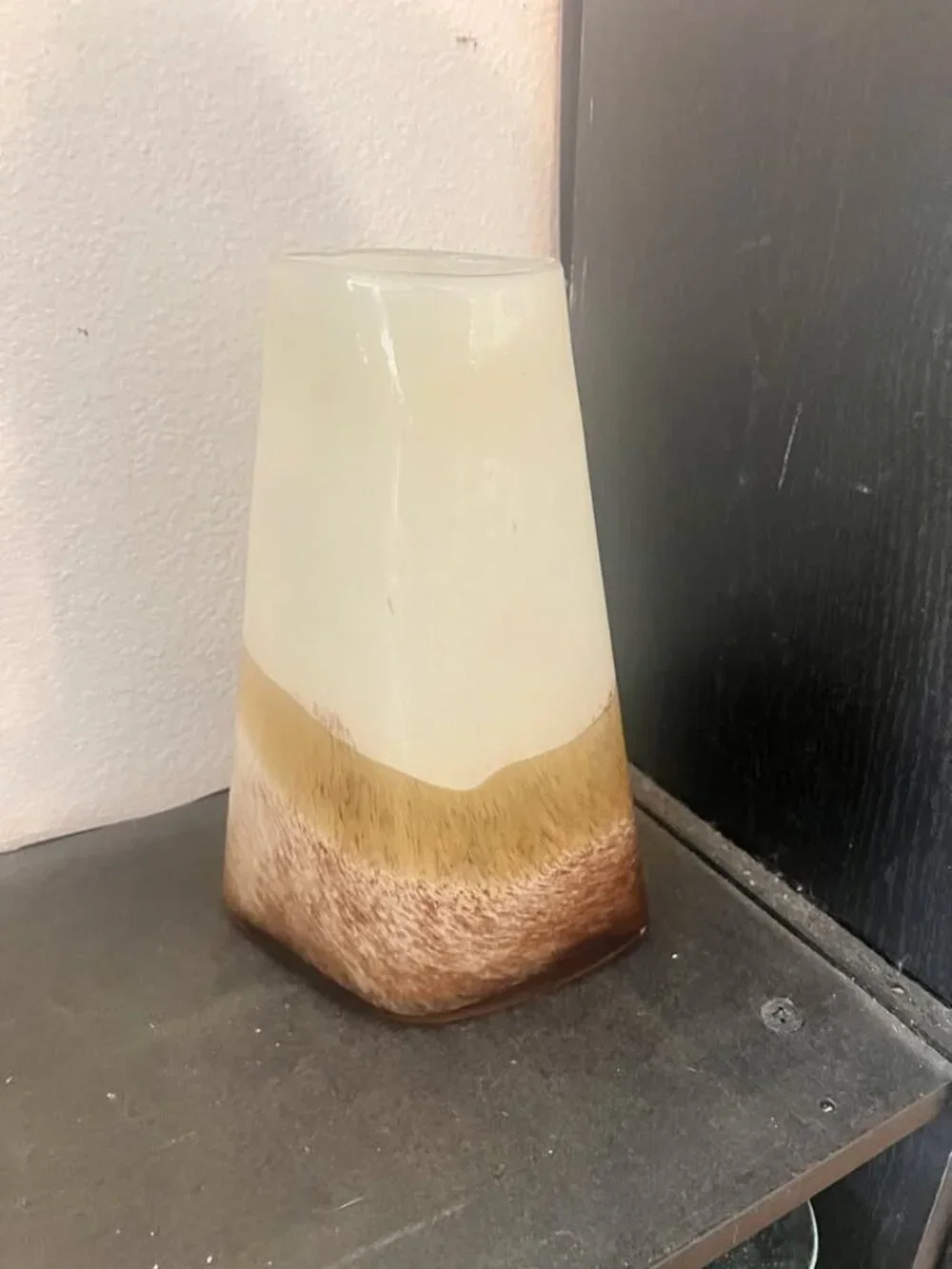 Vintage Ombre Glass vase with Frosted White, Tan and Brown Layers